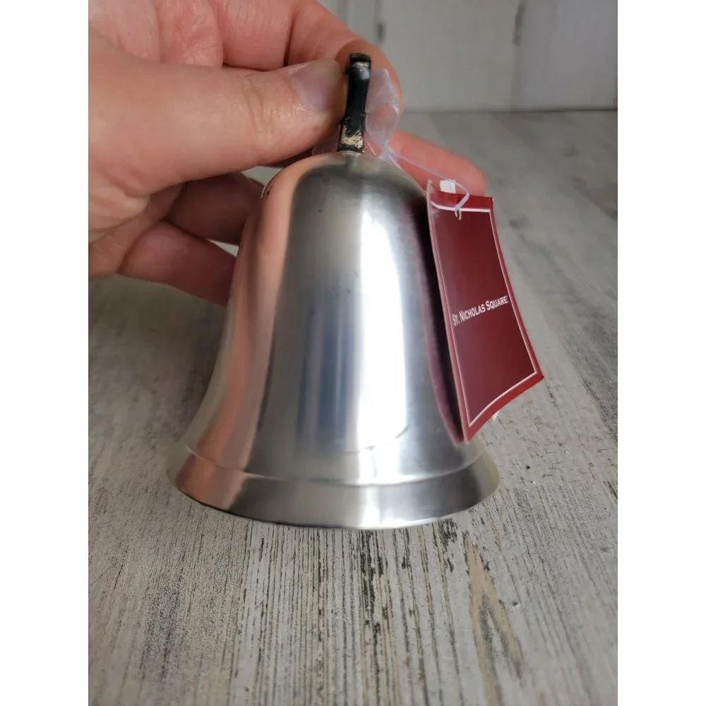 Vintage St Nicholas square bronze ornament‎ Silver Bell Xmas